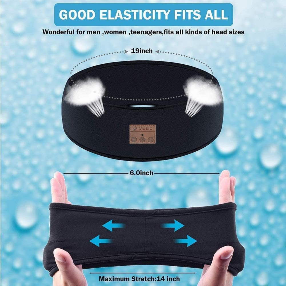 Sleep Headphones Wireless Music Sports Headband, Sleeping Headphones Headband Washable Sweatband Hairband with Ultra-Thin Stereo Speakers Mic for Women Men Running Jogging Yoga Travel