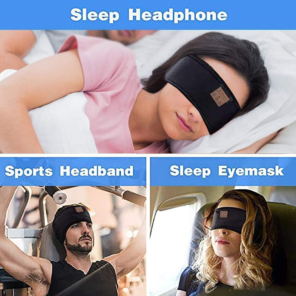 Sleep Headphones Wireless Music Sports Headband, Sleeping Headphones Headband Washable Sweatband Hairband with Ultra-Thin Stereo Speakers Mic for Women Men Running Jogging Yoga Travel