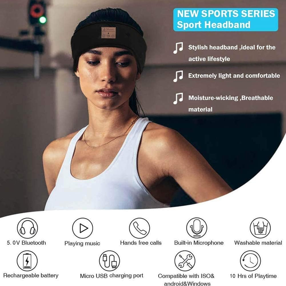 Sleep Headphones Wireless Music Sports Headband, Sleeping Headphones Headband Washable Sweatband Hairband with Ultra-Thin Stereo Speakers Mic for Women Men Running Jogging Yoga Travel